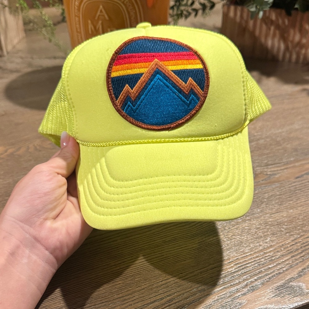 Aviator nation Bright Yellow Trucker Hat with Rainbow Patch